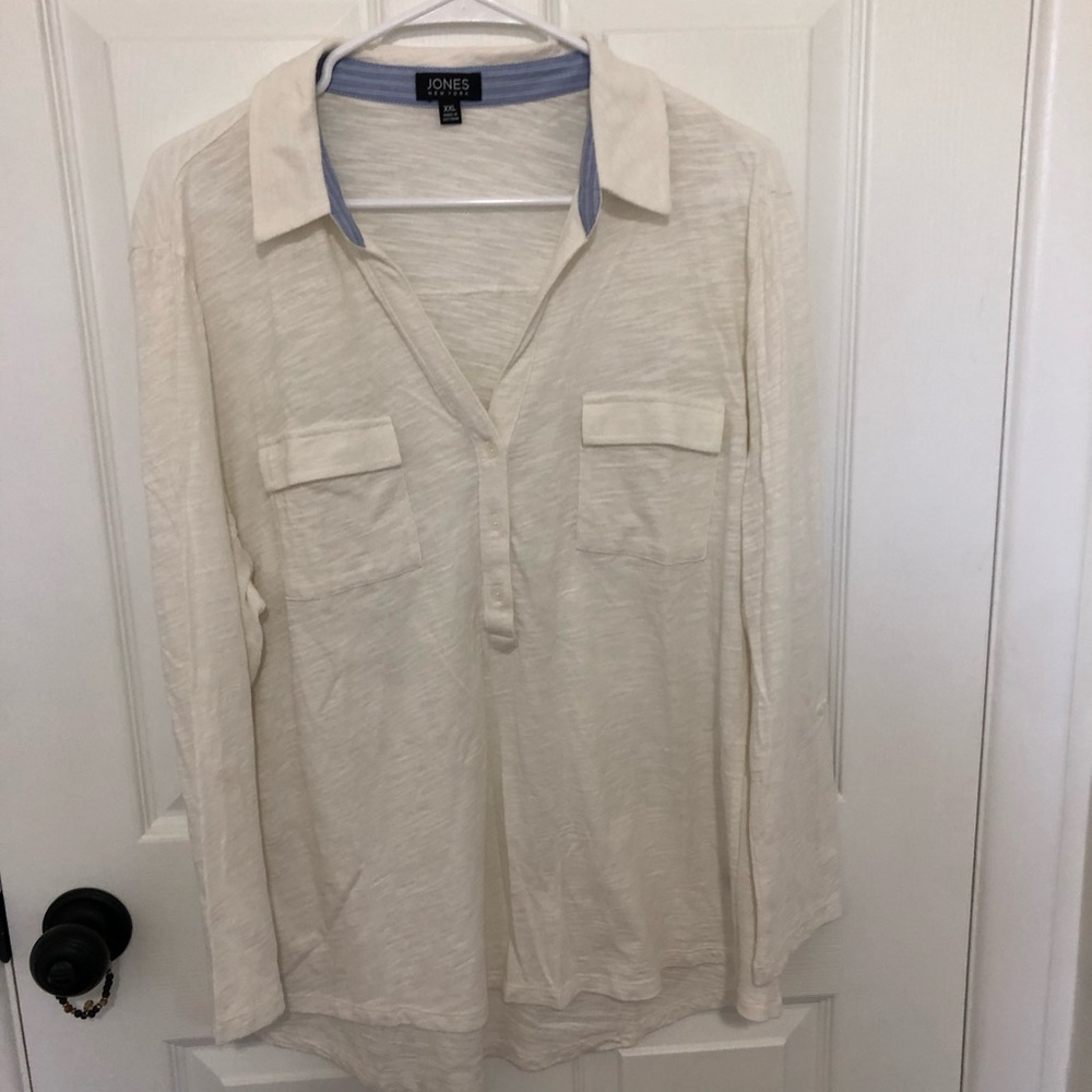 Jones New York Roll Sleeve Half Button Blouse White - Size XXL